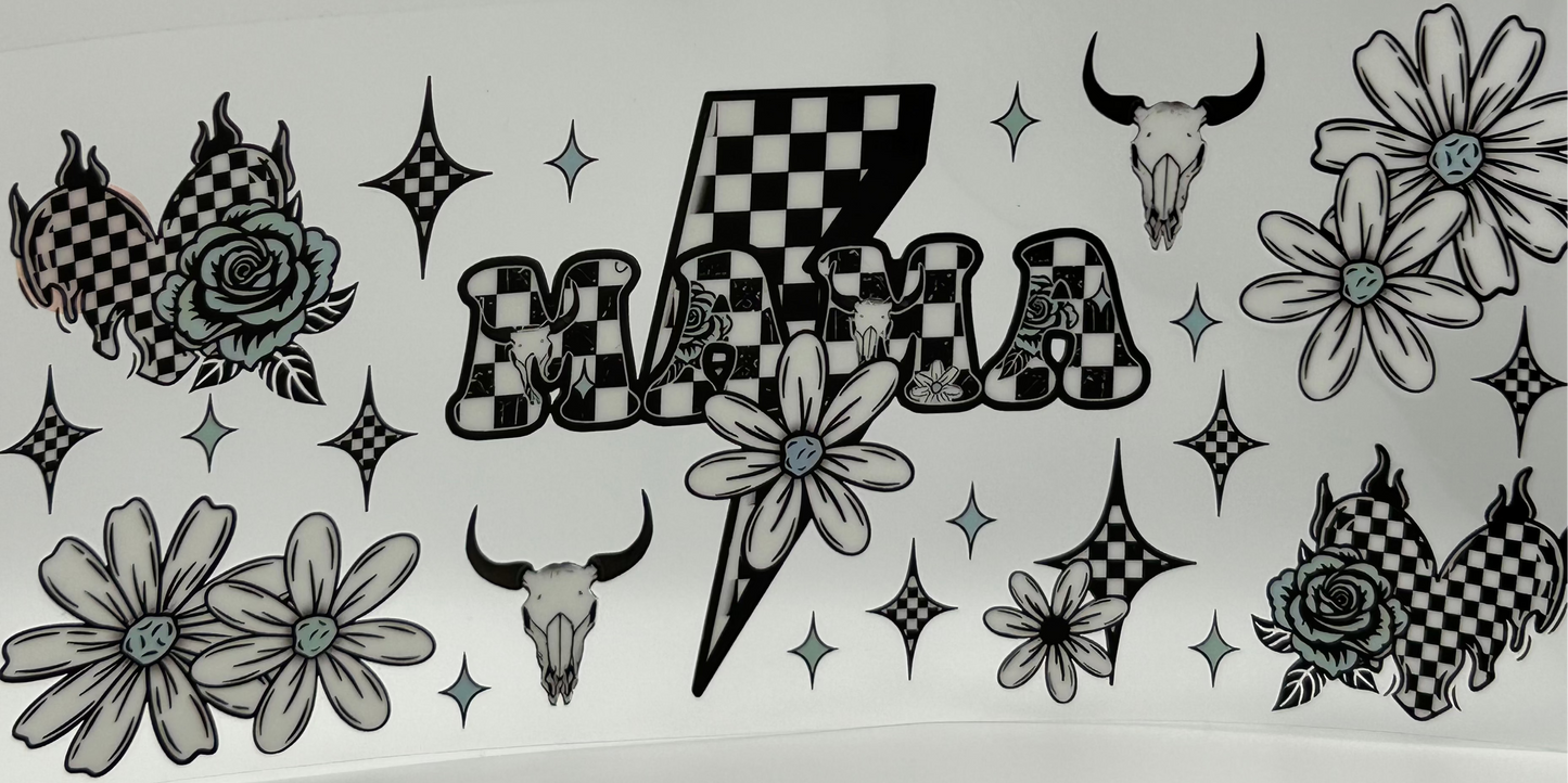 Checkered Black and White Mama with Flowers