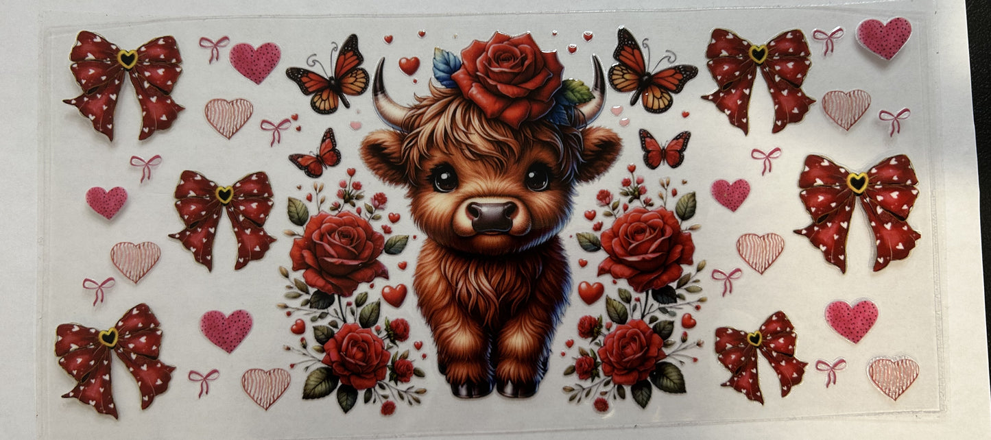 Highland cow with roses