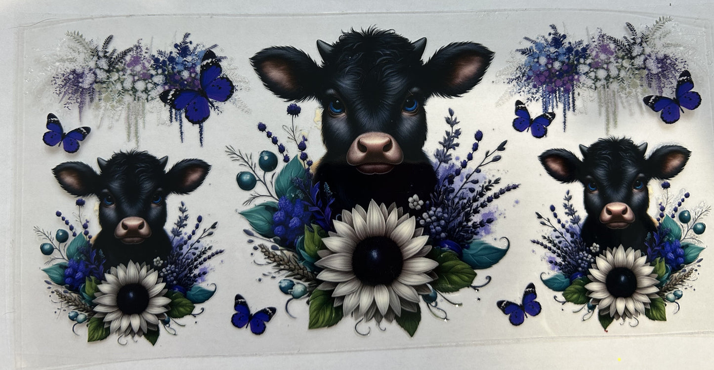 Black Highland Cow with flowers