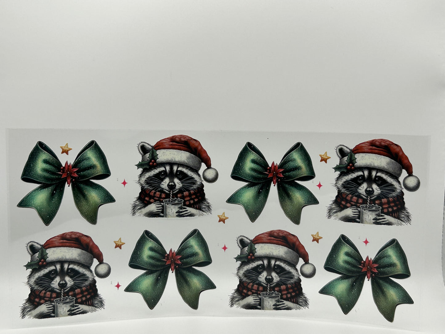 Christmas Racoons and green bows