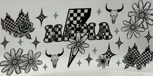 Checkered Black and White Mama with Flowers