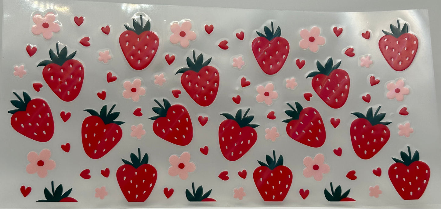 Shiny strawberries, hearts and flowers