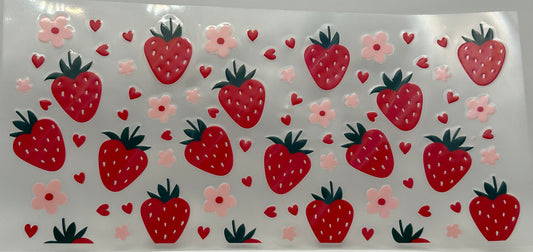 Shiny strawberries, hearts and flowers