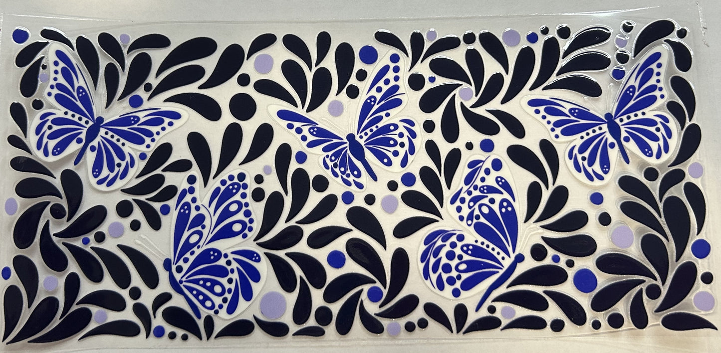 Blue and White Butterflies with Petals