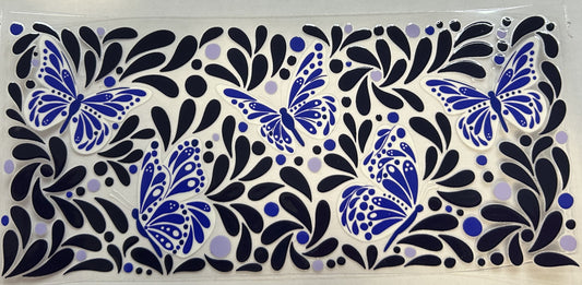 Blue and White Butterflies with Petals