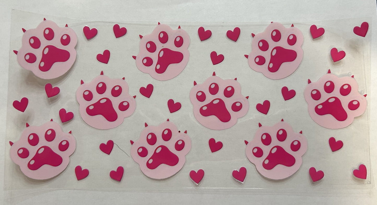 Pink Paw Print with Hearts