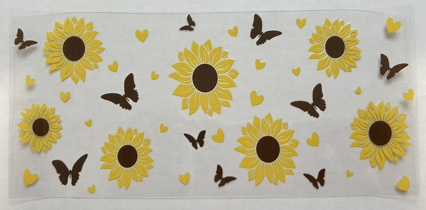 Sunflowers with Brown Butterflies and Yellow Hearts