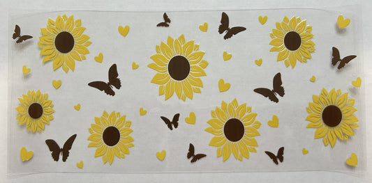 Sunflowers with Brown Butterflies and Yellow Hearts