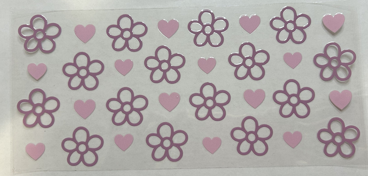 Purple Flowers with Pink Hearts