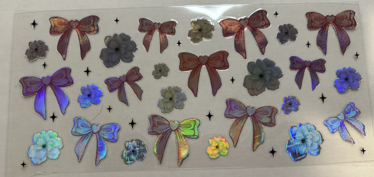 Pink Holographic Bows and White Flowers