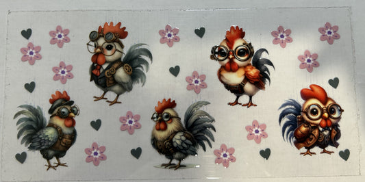 Chickens in glasses