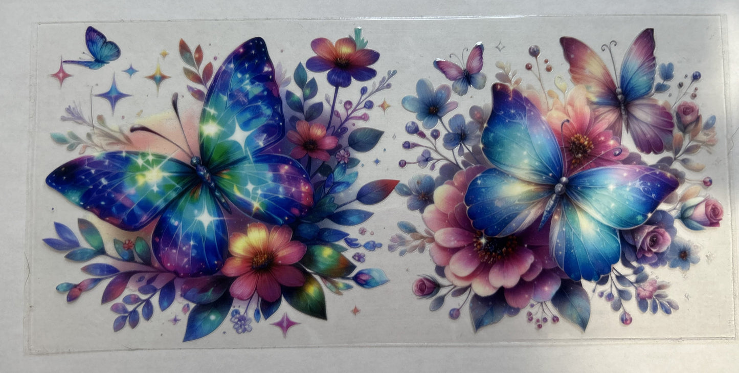 Sparkling butterflies with flowers