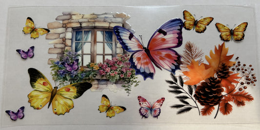 Butterflies around a window