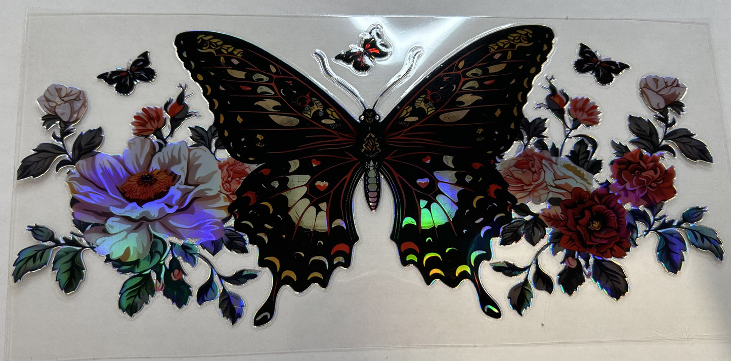 Holographic Butterfly with flowers