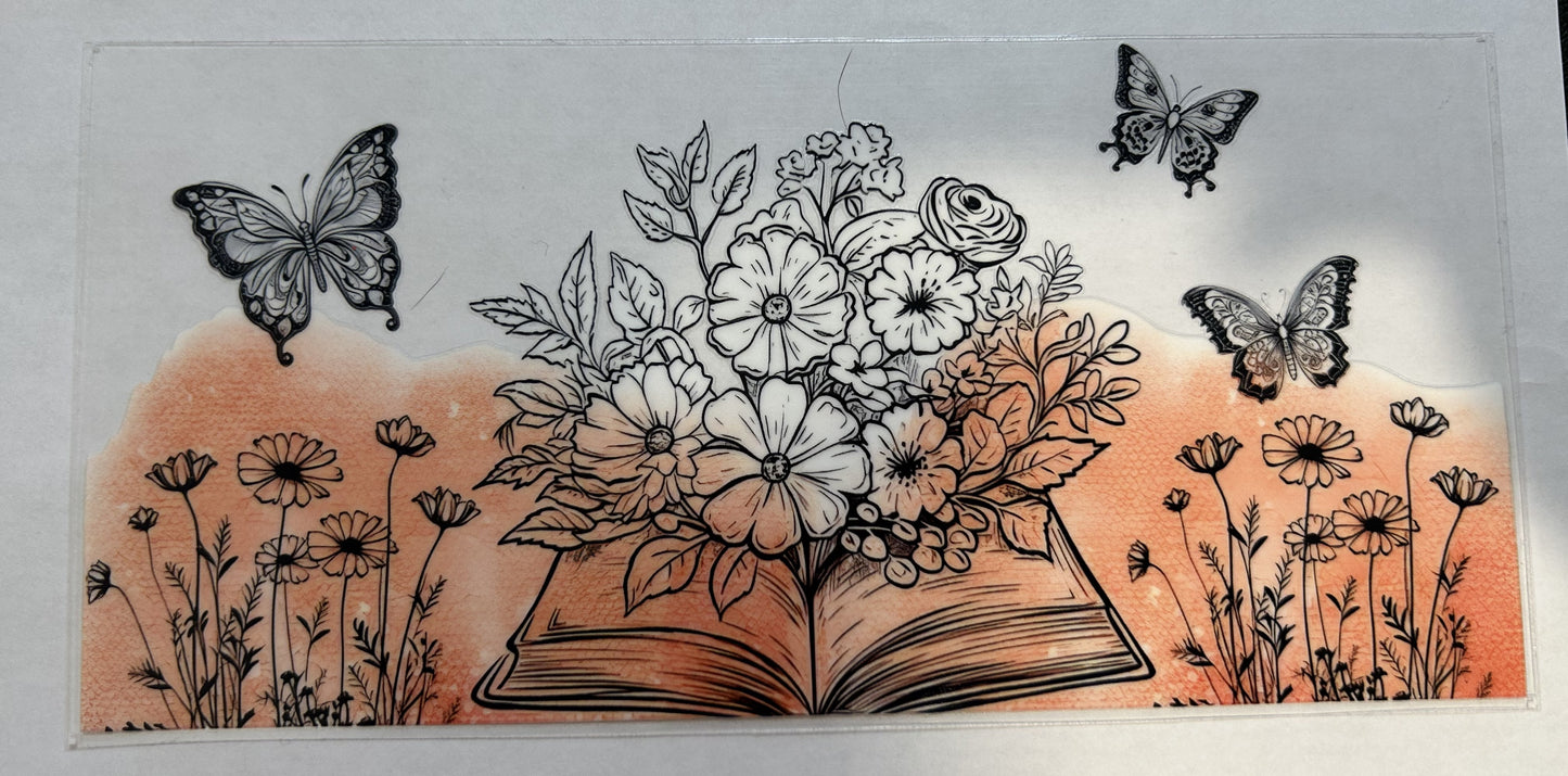 Butterflies, flowers and a book