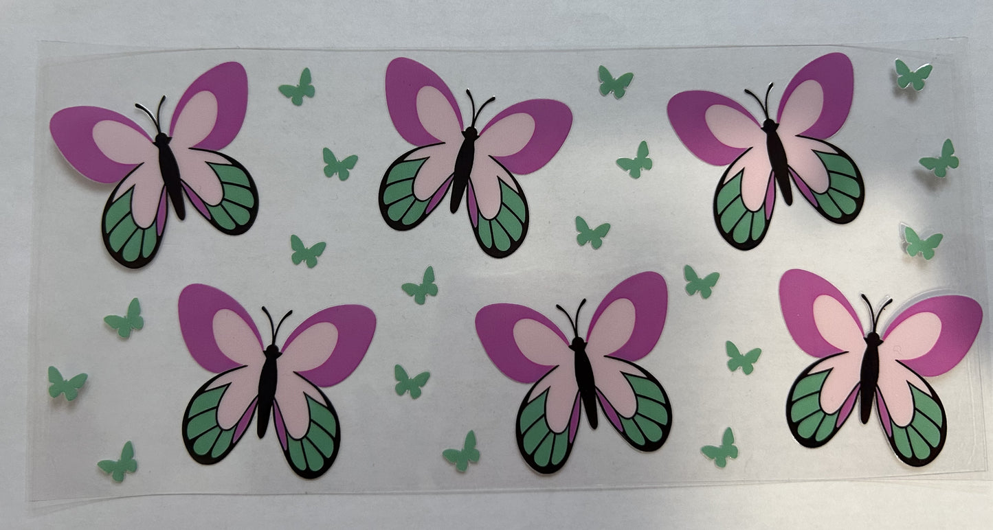 Pink, purple, and green butterflies