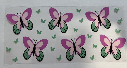 Pink, purple, and green butterflies