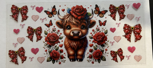 Highland cow with roses