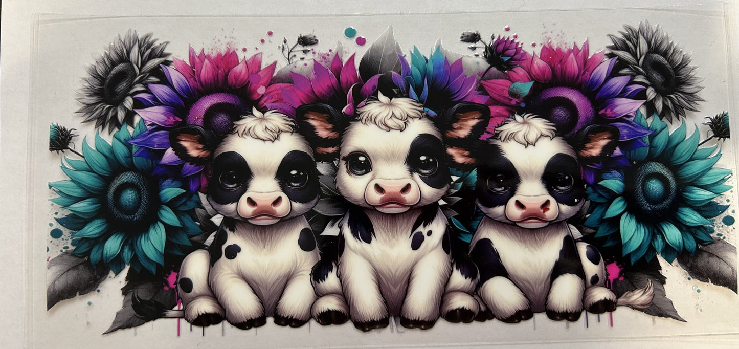 Vibrant colored flowers and cows