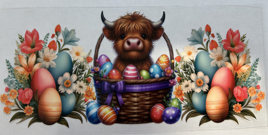 Cow in basket with eggs