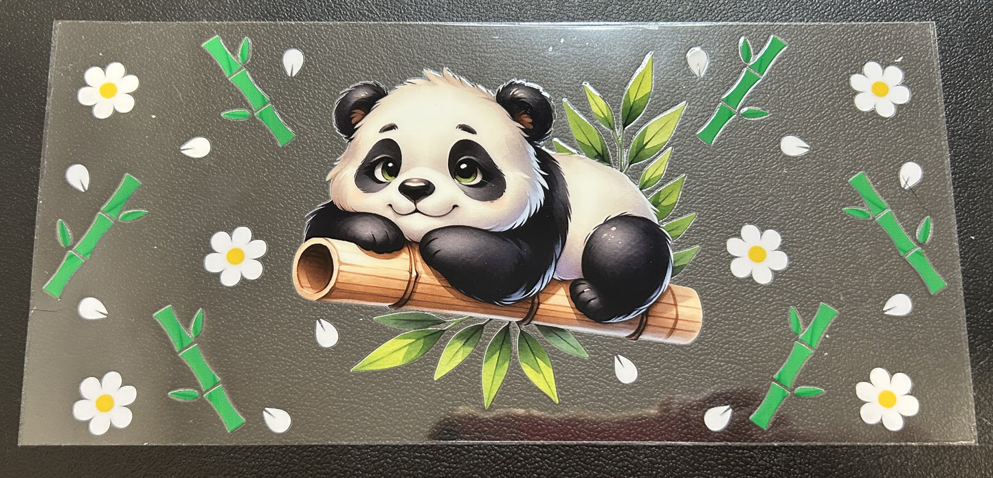 Panda, bamboo and flowers