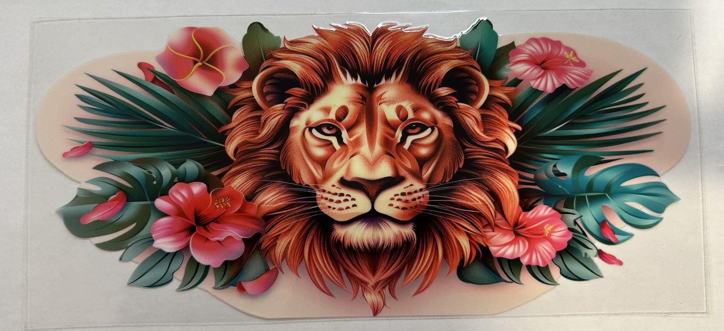 Lion head in tropical flowers