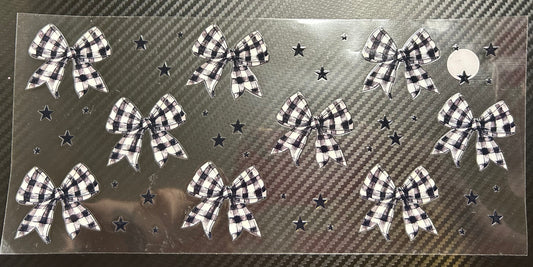 40oz Black and White Plaid Bows