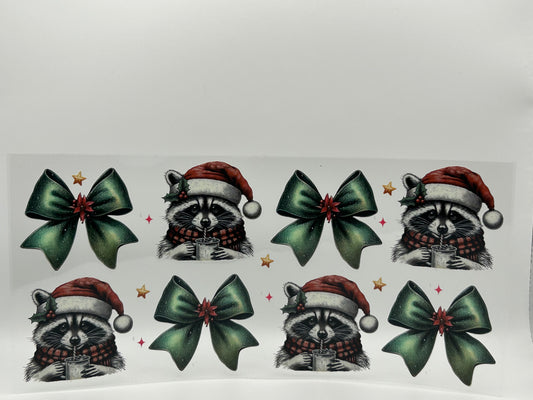 Christmas Racoons and green bows