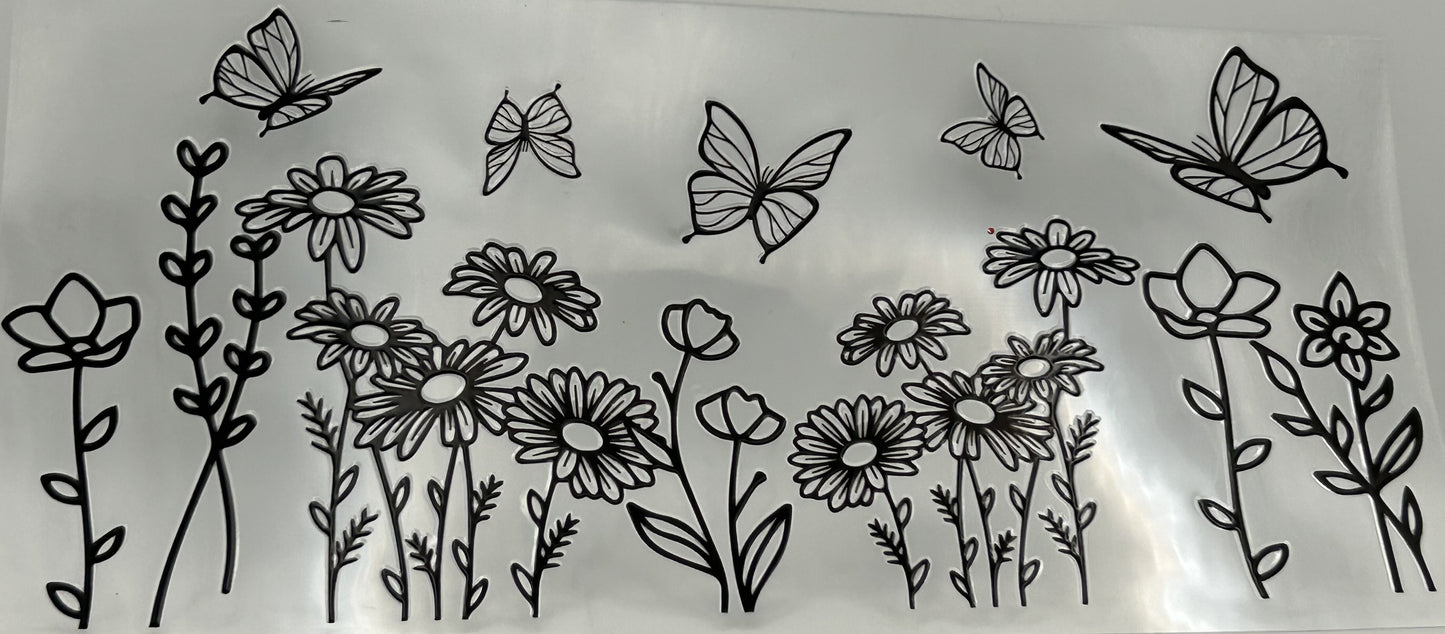 Black flowers and butterflies