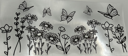 Black flowers and butterflies