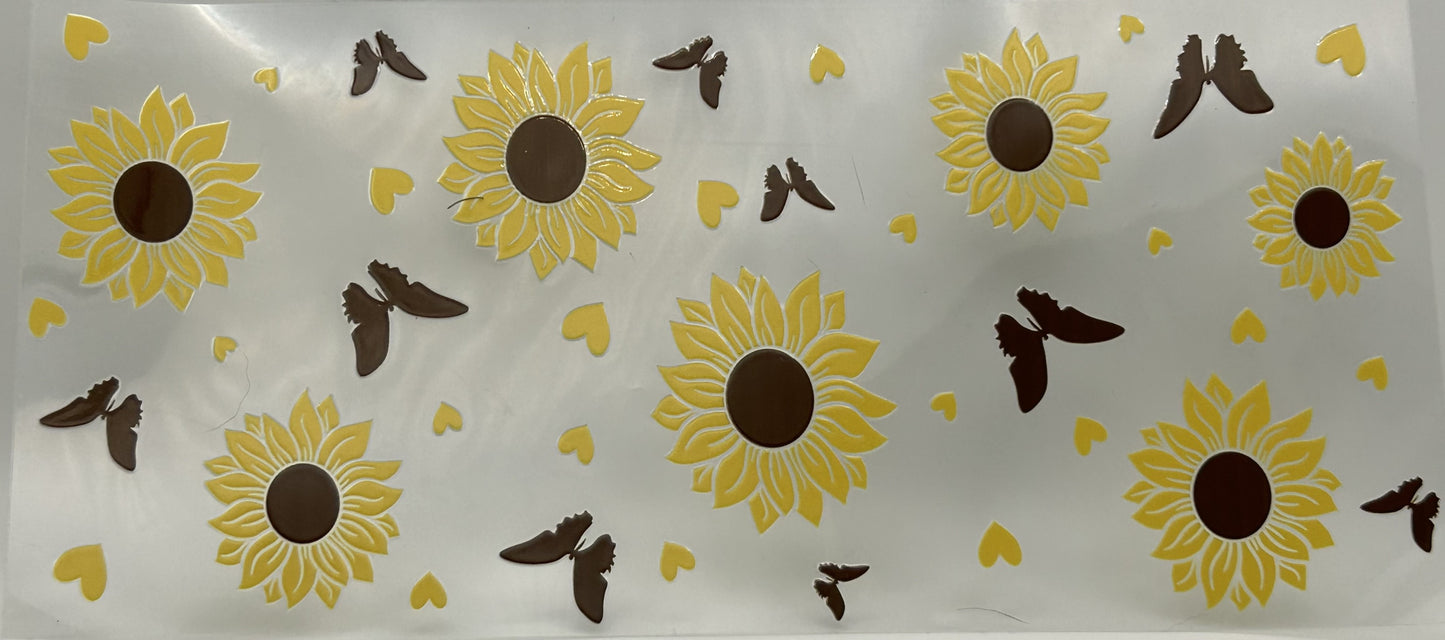 Sunflowers, butterflies and hearts