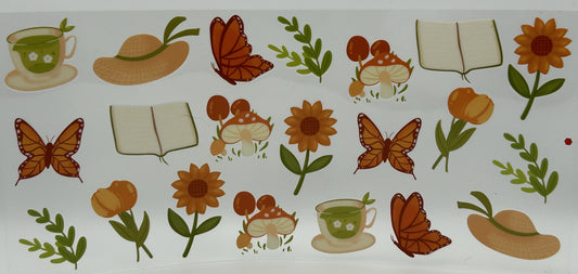 Mushrooms, butterflies and flowers