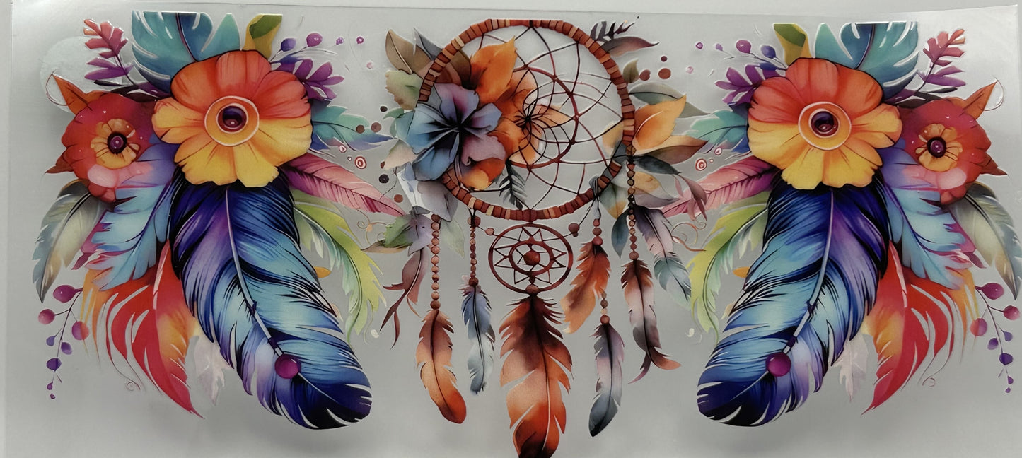 Dreamcatcher with feathers and flowers