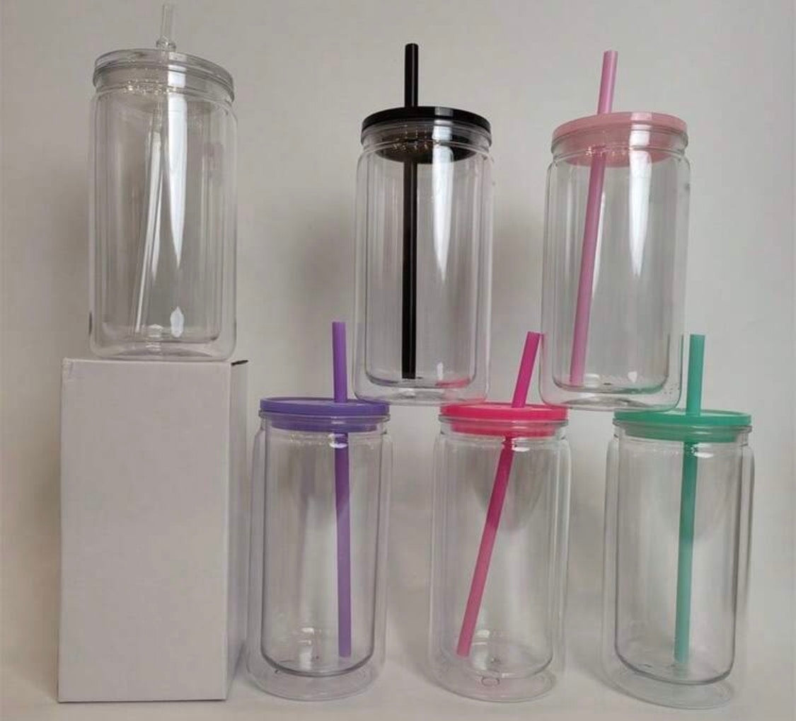 16oz Acrylic Snow Globe Cup with colored lid and straw