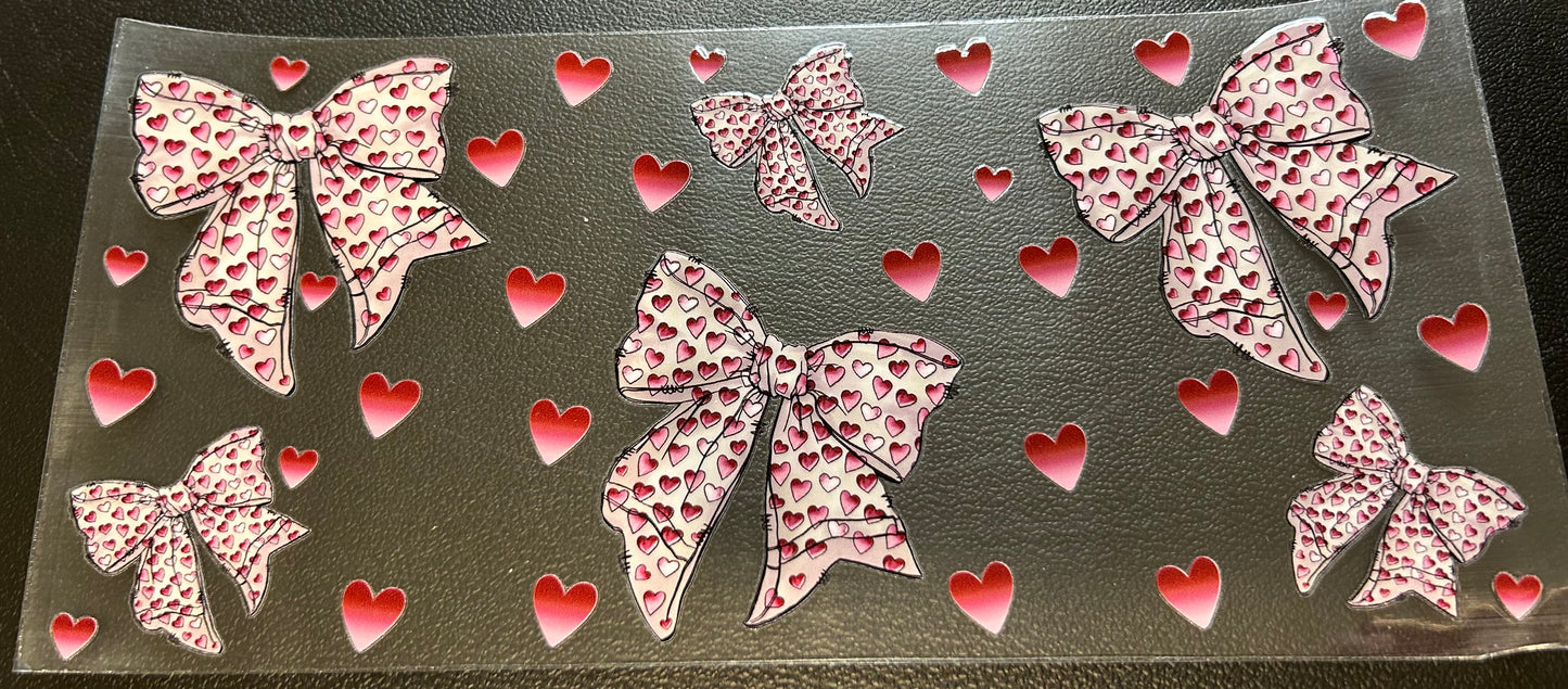 Maroon bows and hearts