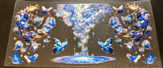 Blue butterflies and waterfall